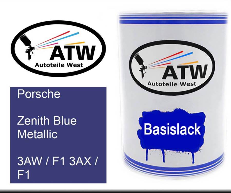 Porsche, Zenith Blue Metallic, 3AW / F1 3AX / F1: 500ml Lackdose, von ATW Autoteile West.